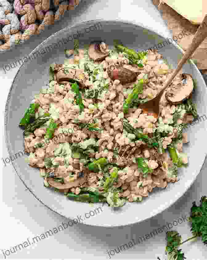 A Creamy Bowl Of Mushroom Barley Risotto Topped With Parmesan Cheese Whole Grains: More Than 150 Creative Ways To Use Quinoa Barley Oats And More (Betty Crocker Cooking)