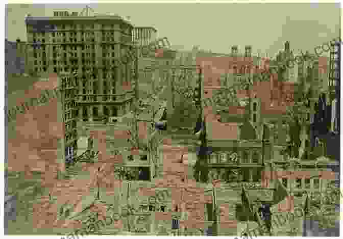 A Graphic Illustration Depicting The Aftermath Of The San Francisco Earthquake, With Destroyed Buildings And Debris Filled Streets. Surviving The San Francisco Earthquake (Eye On History Graphic Illustrated)