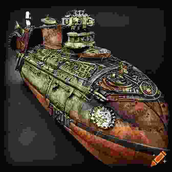 A Steampunk LEGO® Submarine, Its Sleek Hull Adorned With Intricate Brasswork, Descending Into The Depths Of The Ocean, Revealing A Hidden World Of Glowing Bioluminescent Creatures. Steampunk LEGO Guy Himber