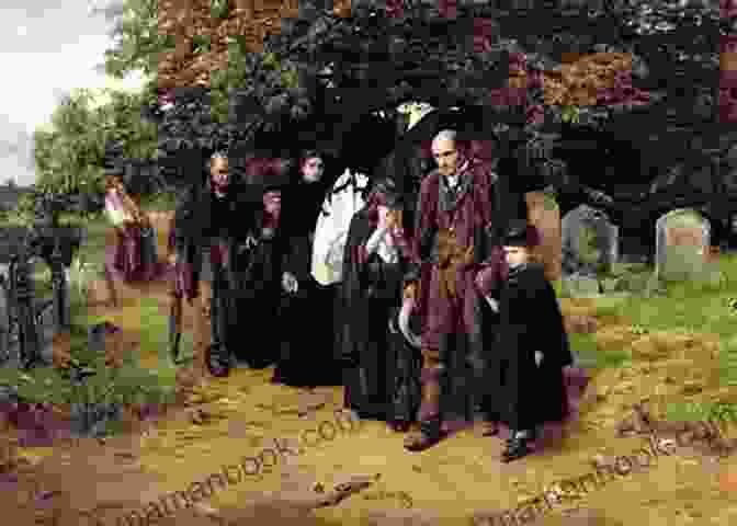 An Evocative Painting Of A Rural Churchyard, With Mourners Gathered Around A Grave, Illustrating The Somber And Reflective Tone Of Gray's Poem. Romancing The Gatekeeper: Love Poems About Death