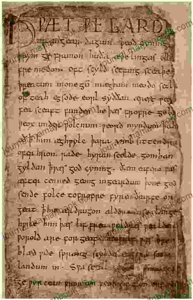 An Illuminated Manuscript Page From The Anglo Saxon Epic Poem Beowulf, Featuring A Depiction Of The Hero Fighting Grendel. Beowulf And Other Old English Poems